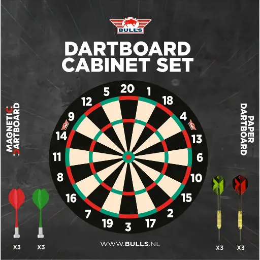 [BU-68242] Bull's Magnetic Paper Dartboard Cabinet Set